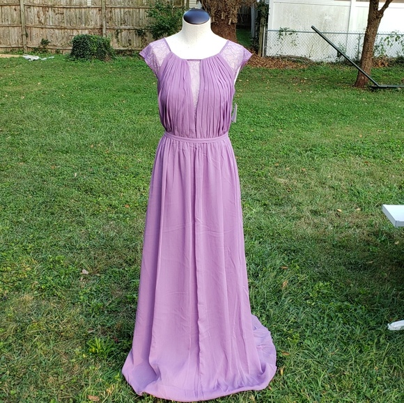 chiffon bridesmaid gown with lace back and inset